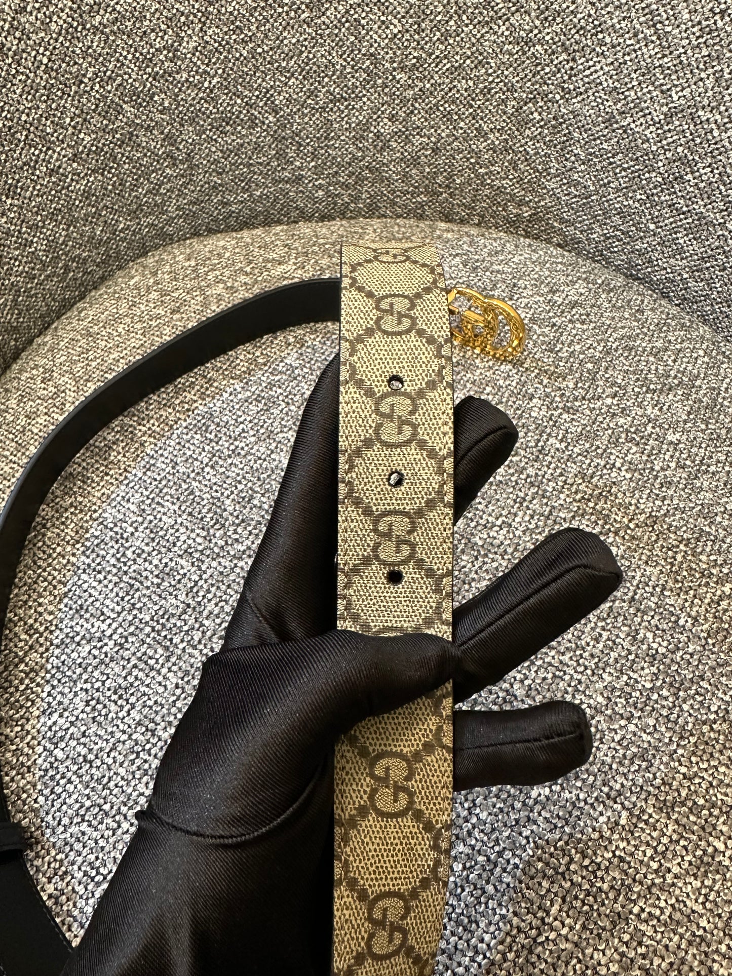 Gucci GG Marmont Reversible Belt in Beige and Ebony Canvas Leather