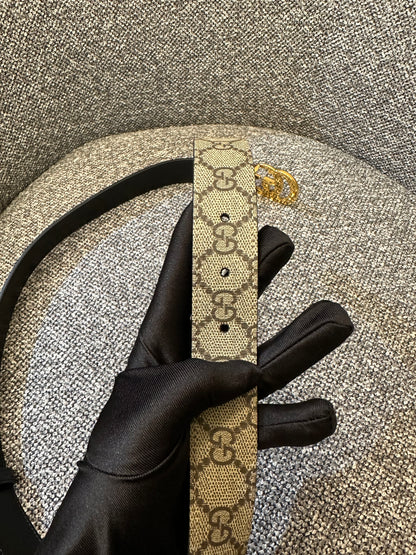 Gucci GG Marmont Reversible Belt in Beige and Ebony Canvas Leather