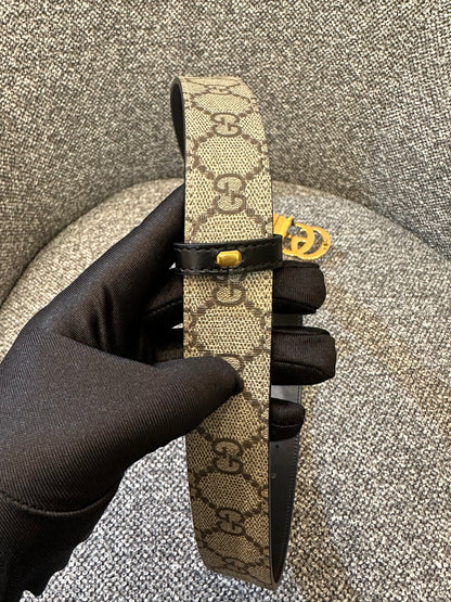 Gucci GG Marmont Reversible Belt in Beige and Ebony Canvas Leather