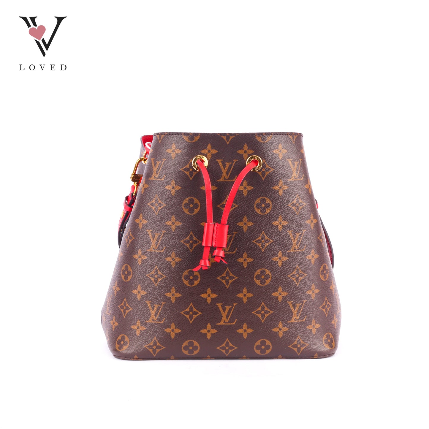 Louis Vuitton NeoNoe MM Bucket Bag in Monogram Canvas with Red Coquelicots Leather Trim
