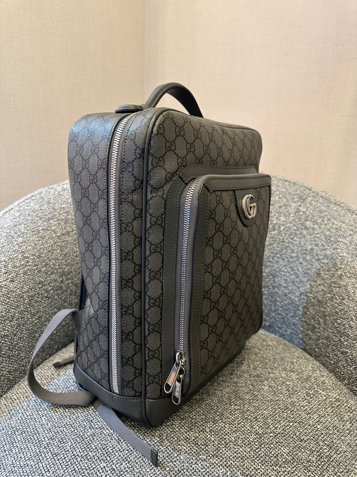 Gucci Ophidia GG Backpack Medium In Grey GG Supreme Coated Canvas