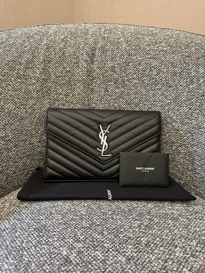 Yves Saint Laurent Cassandre WOC in Black Chevron Quilted Leather (SHW)