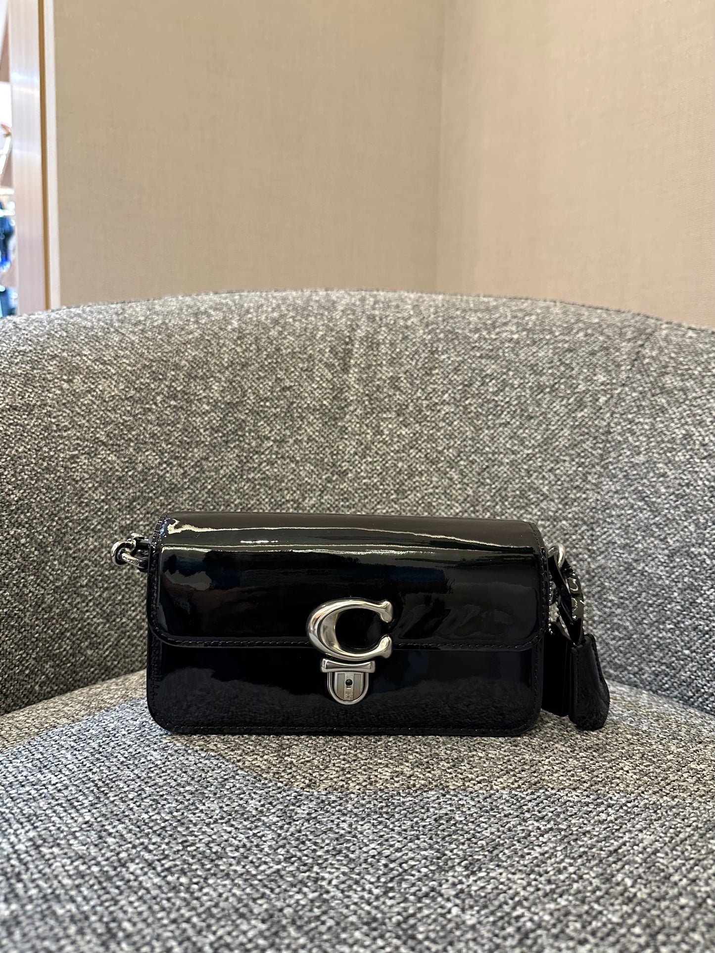 Coach Studio Baguette Shoulder Bag in Black Patent Leather