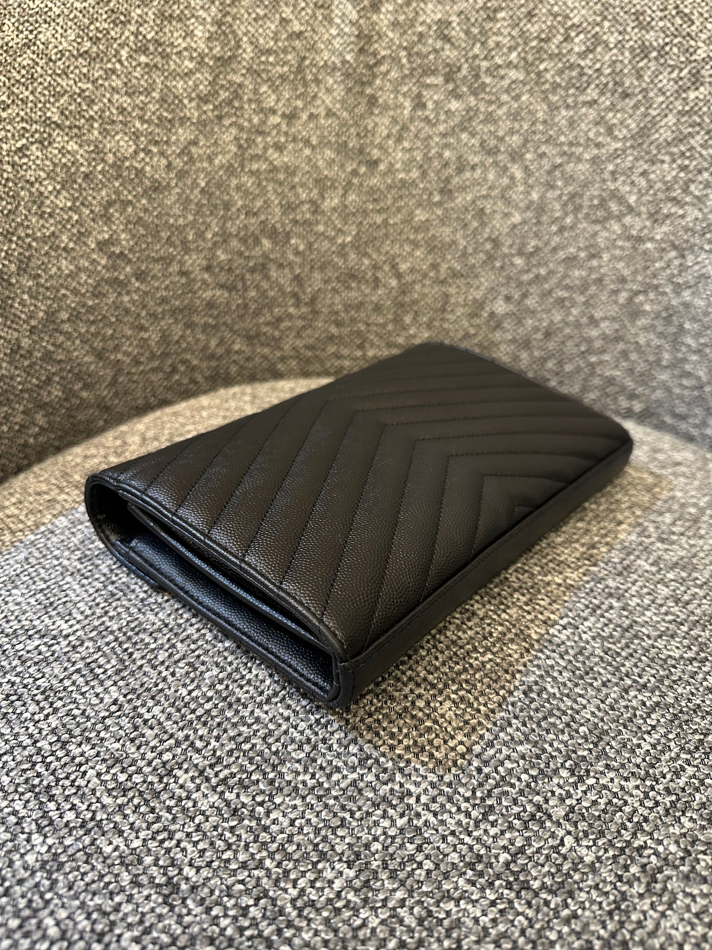 Yves Saint Laurent Cassandre WOC in Black Chevron Quilted Leather (SHW)