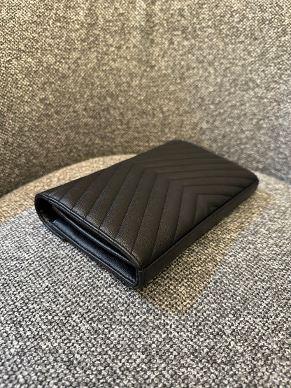 Yves Saint Laurent Cassandre WOC in Black Chevron Quilted Leather (SHW)