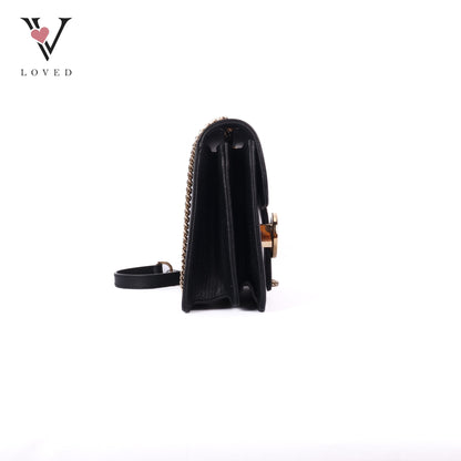 Black Leather Interlocking GG Shoulder Bag