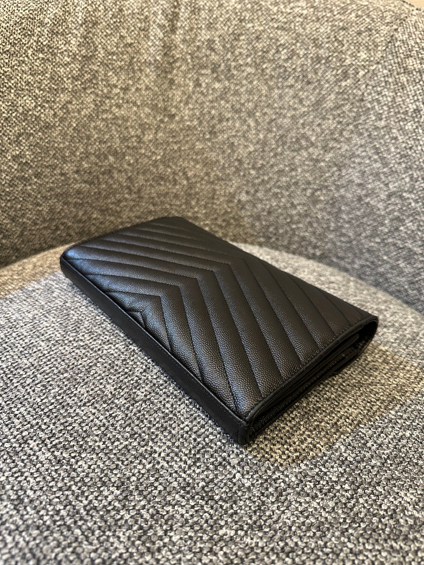 Yves Saint Laurent Cassandre WOC in Black Chevron Quilted Leather (SHW)
