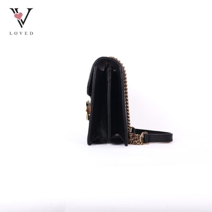 Black Leather Interlocking GG Shoulder Bag