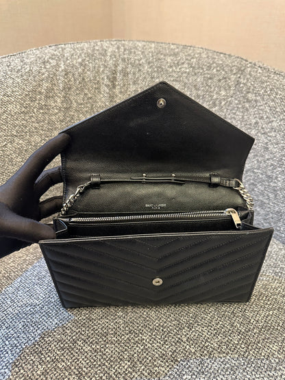 Yves Saint Laurent Cassandre WOC in Black Chevron Quilted Leather (SHW)