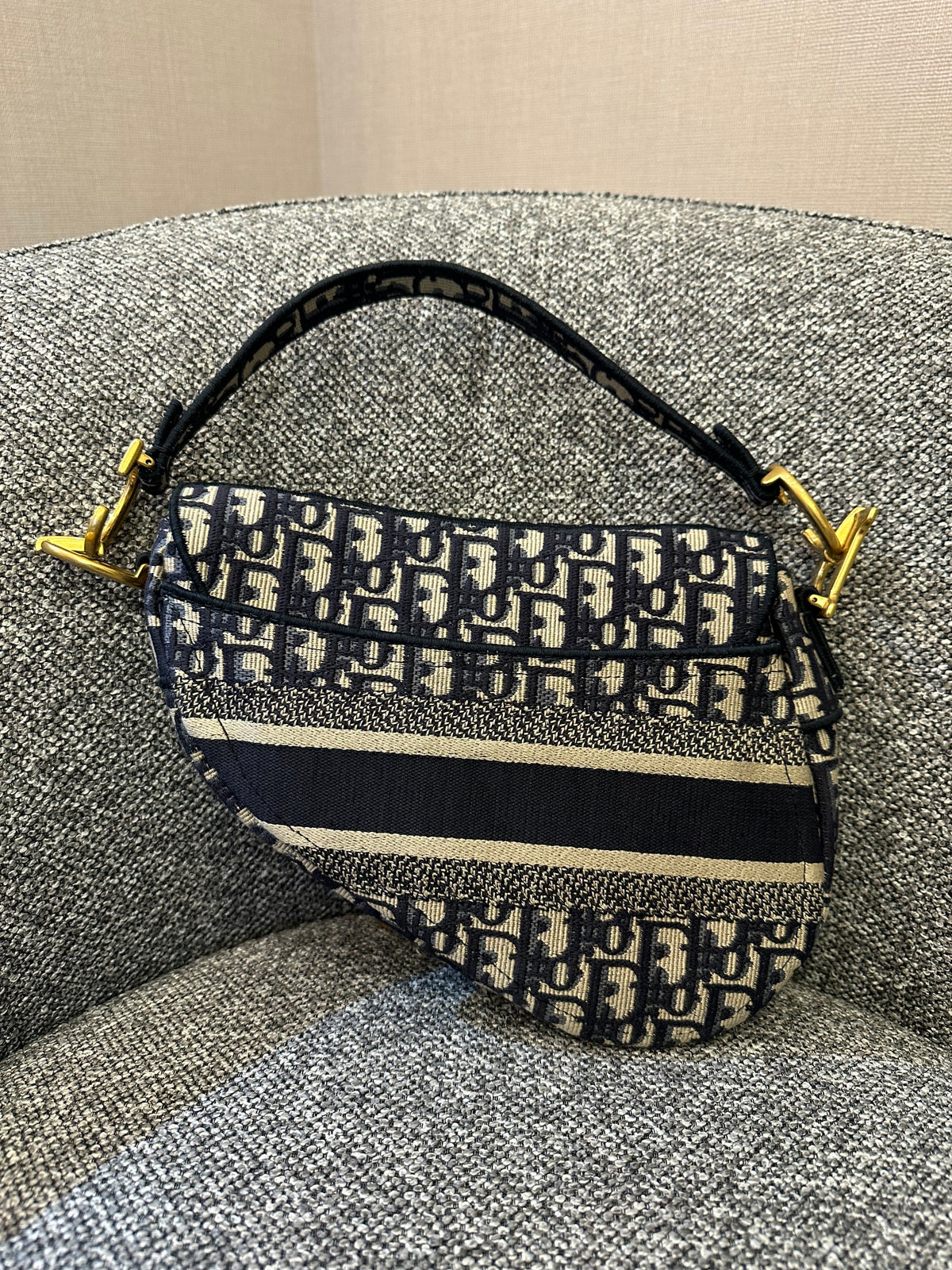 Christian Dior Medium Saddle Bag In Blue Dior Oblique Embroidery
