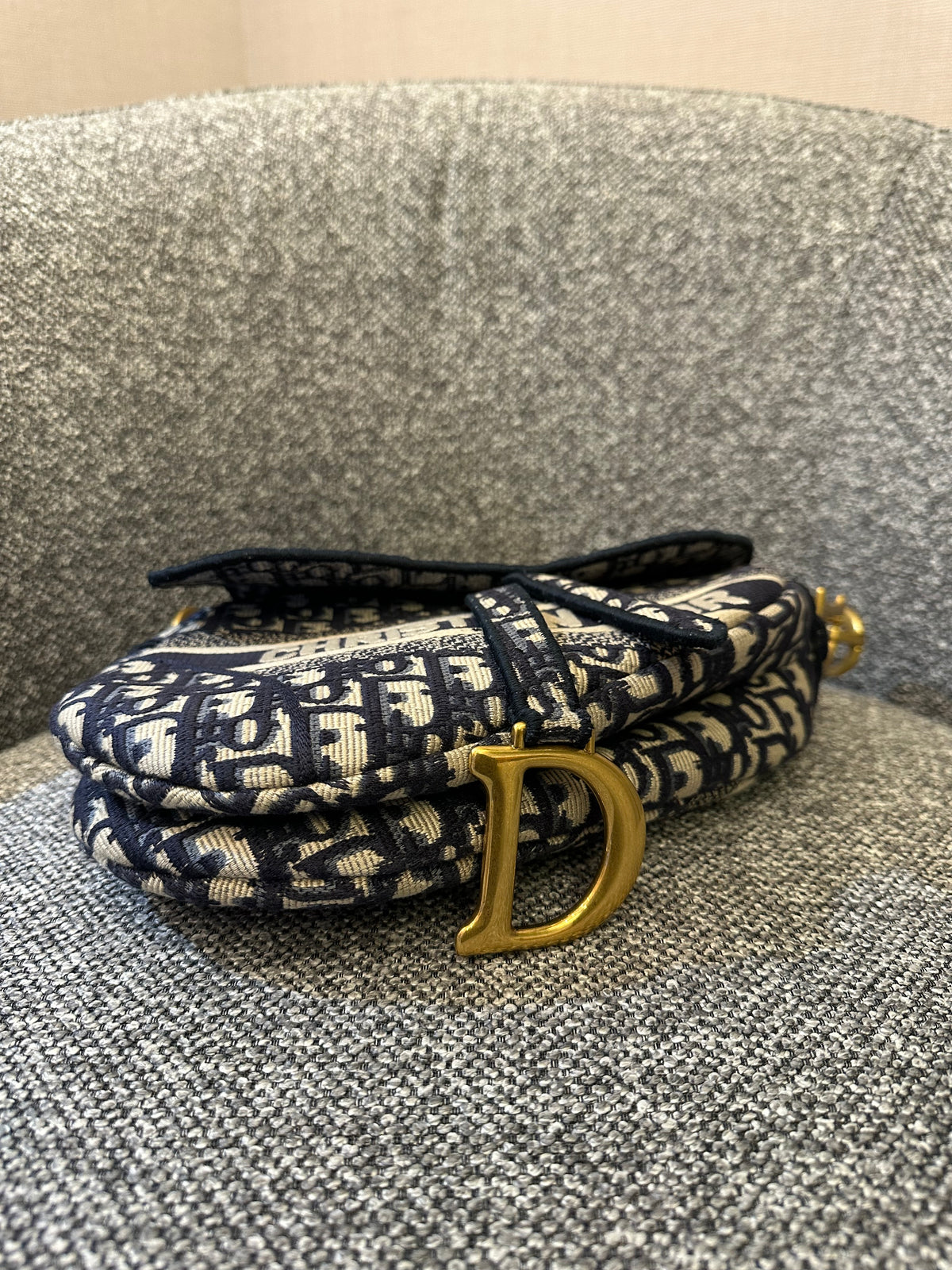 Christian Dior Medium Saddle Bag In Blue Dior Oblique Embroidery