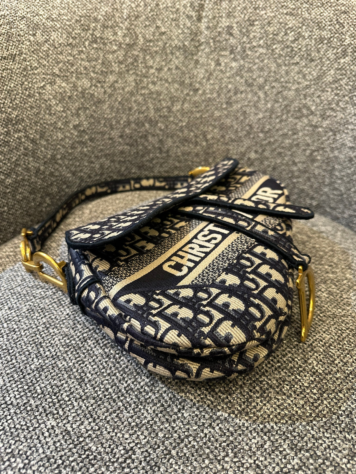 Christian Dior Medium Saddle Bag In Blue Dior Oblique Embroidery