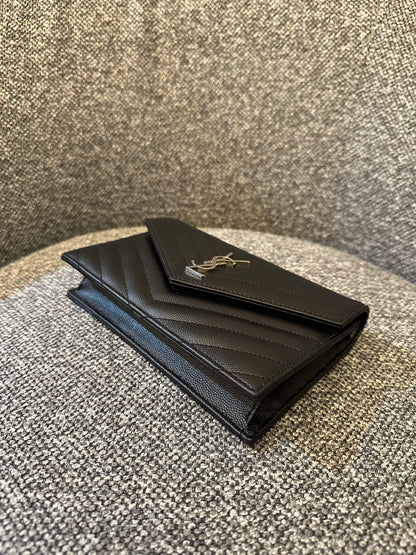 Yves Saint Laurent Small Cassandre WOC in Black Chevron Quilted Leather (SHW)