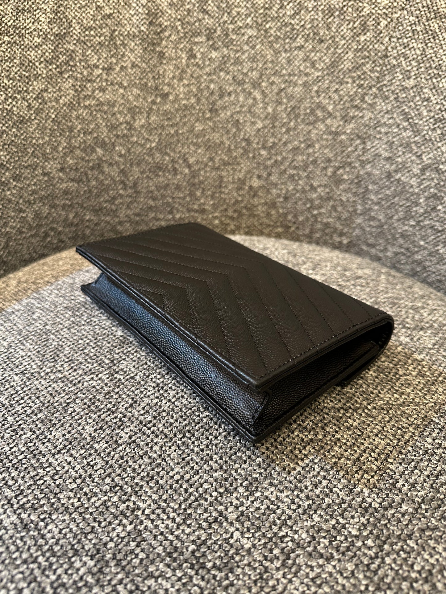 Yves Saint Laurent Small Cassandre WOC in Black Chevron Quilted Leather (SHW)