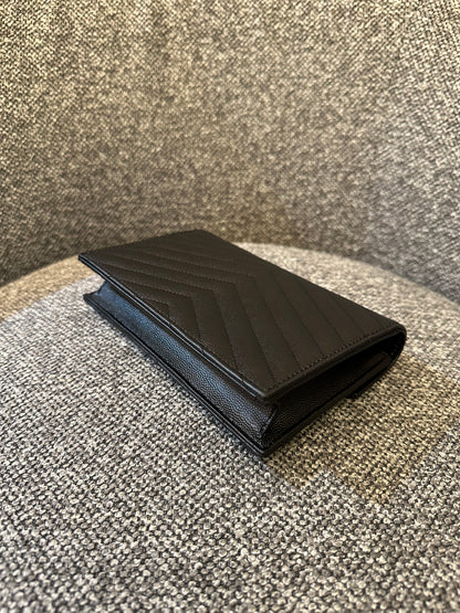 Yves Saint Laurent Small Cassandre WOC in Black Chevron Quilted Leather (SHW)