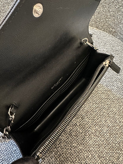 Yves Saint Laurent Small Cassandre WOC in Black Chevron Quilted Leather (SHW)