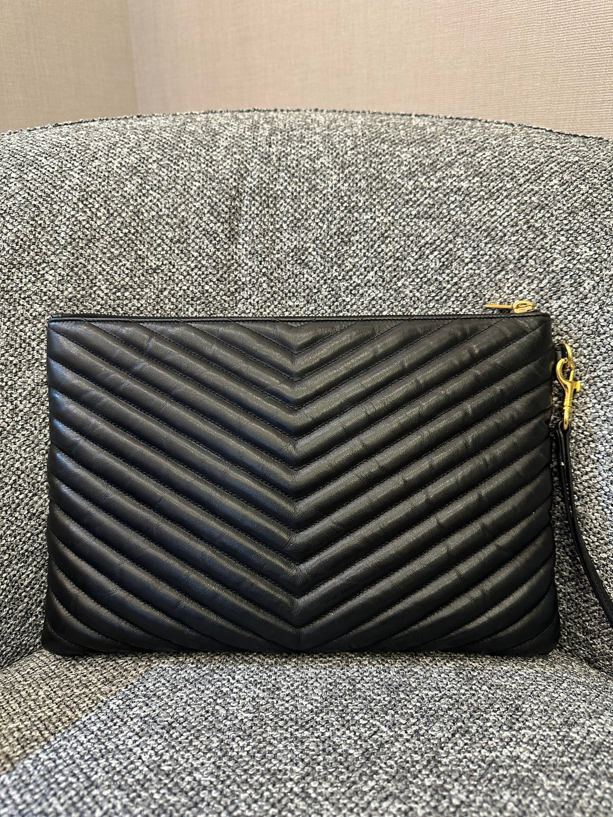 Yves Saint Laurent Cassandre Matelasse Large Clutch In Black Leather