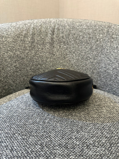 Gucci GG Marmont Round Shoulder Bag in Black Matelassé Leather