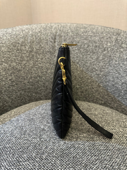 Yves Saint Laurent Cassandre Matelasse Large Clutch In Black Leather