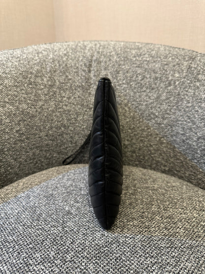 Yves Saint Laurent Cassandre Matelasse Large Clutch In Black Leather