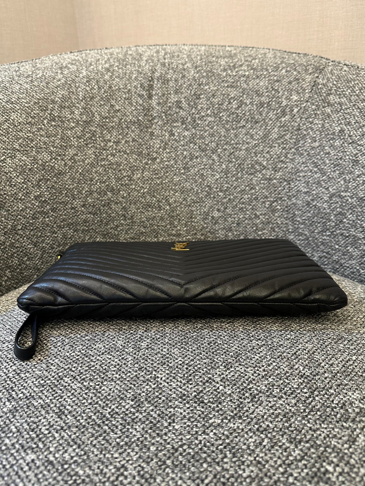 Yves Saint Laurent Cassandre Matelasse Large Clutch In Black Leather