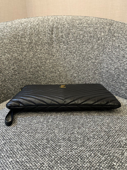 Yves Saint Laurent Cassandre Matelasse Large Clutch In Black Leather
