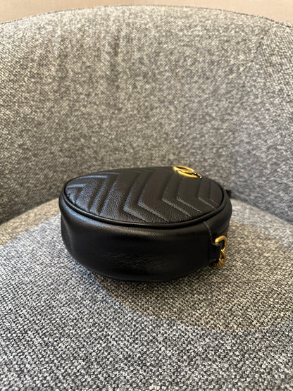 Gucci GG Marmont Round Shoulder Bag in Black Matelassé Leather
