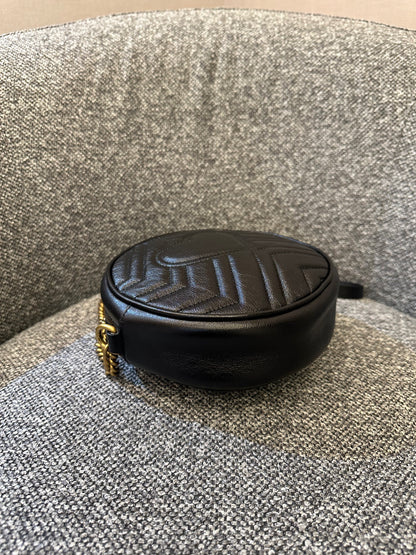 Gucci GG Marmont Round Shoulder Bag in Black Matelassé Leather