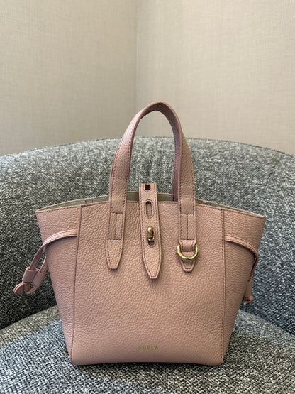 Furla Net Mini Tote Bag in Pink Grained Leather