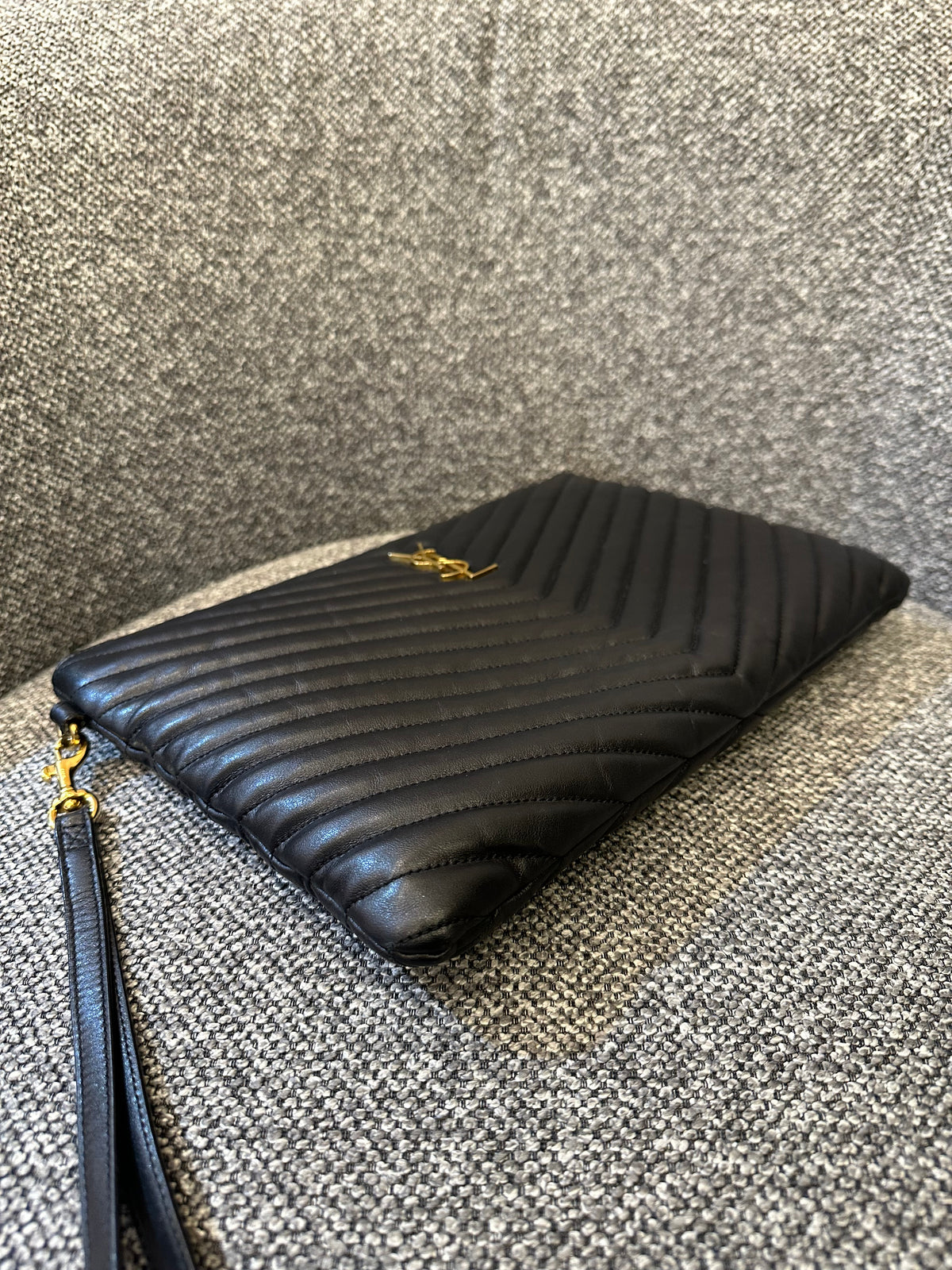 Yves Saint Laurent Cassandre Matelasse Large Clutch In Black Leather
