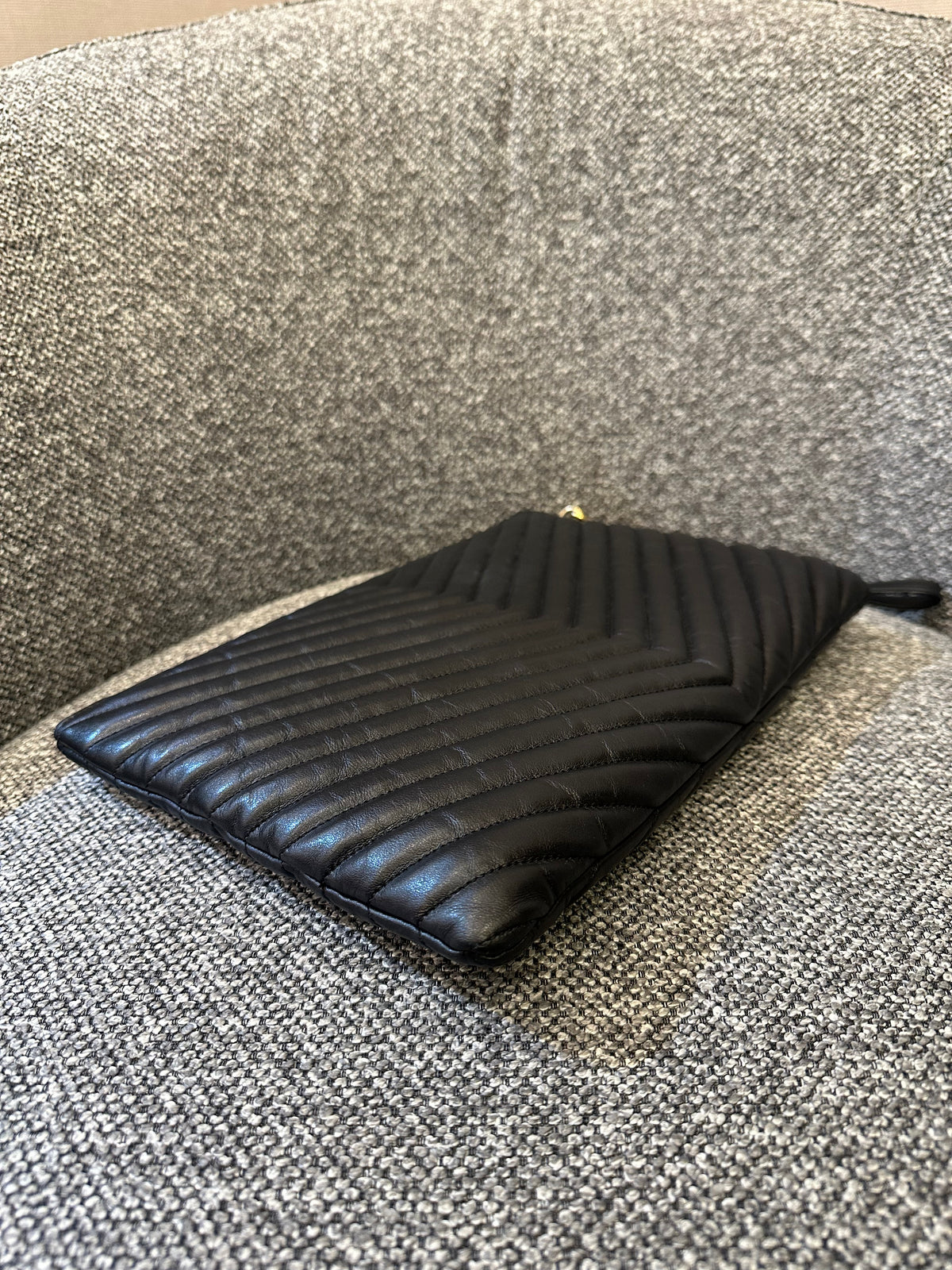 Yves Saint Laurent Cassandre Matelasse Large Clutch In Black Leather