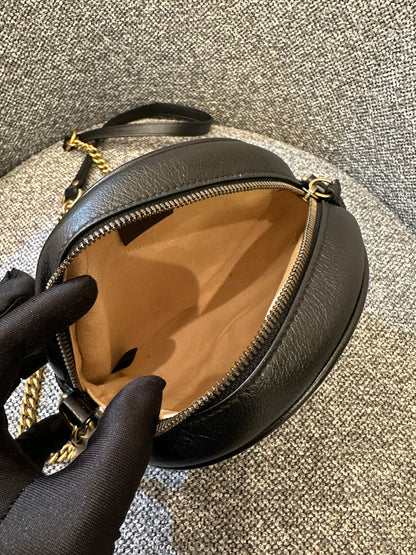 Gucci GG Marmont Round Shoulder Bag in Black Matelassé Leather