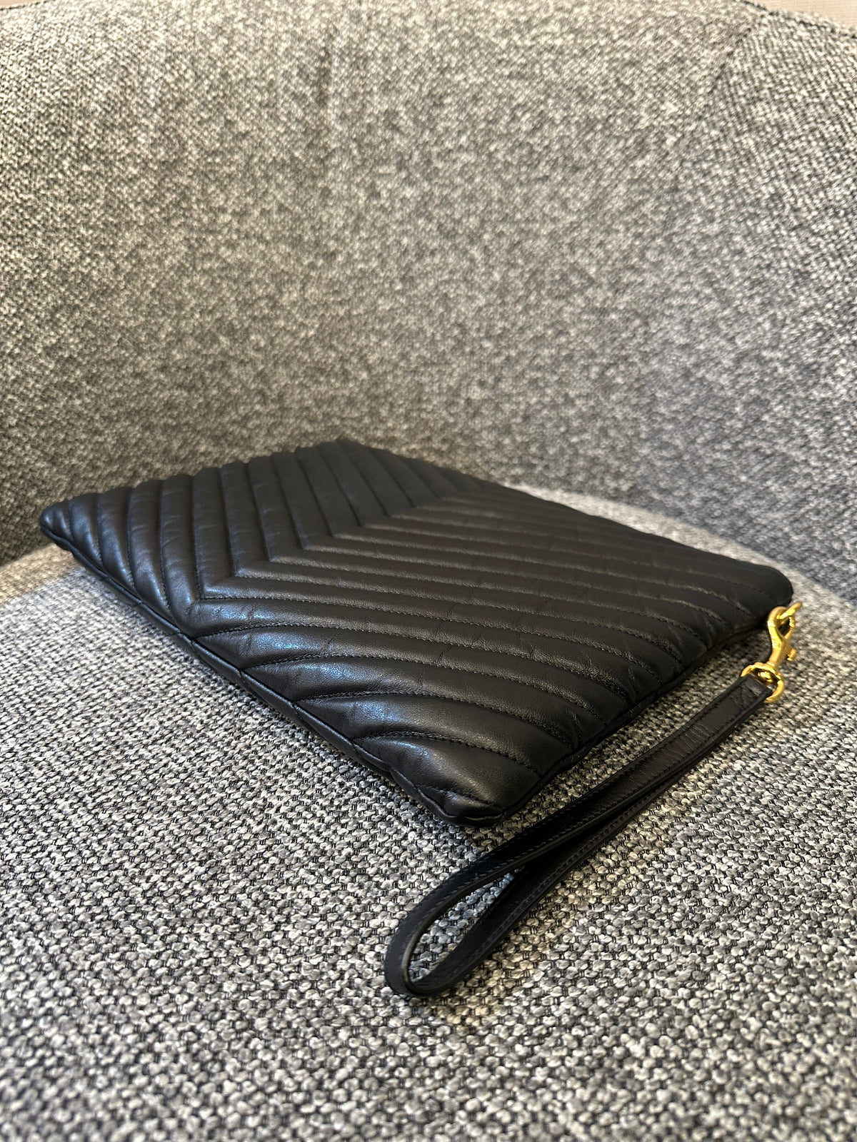 Yves Saint Laurent Cassandre Matelasse Large Clutch In Black Leather