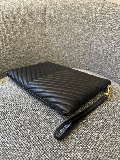 Yves Saint Laurent Cassandre Matelasse Large Clutch In Black Leather