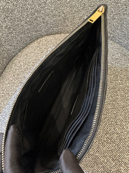 Yves Saint Laurent Cassandre Matelasse Large Clutch In Black Leather