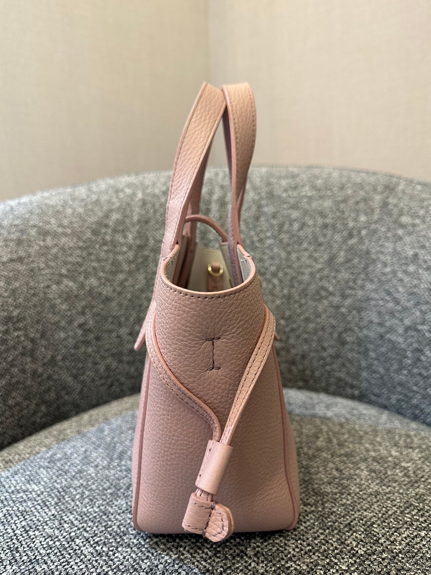 Furla Net Mini Tote Bag in Pink Grained Leather