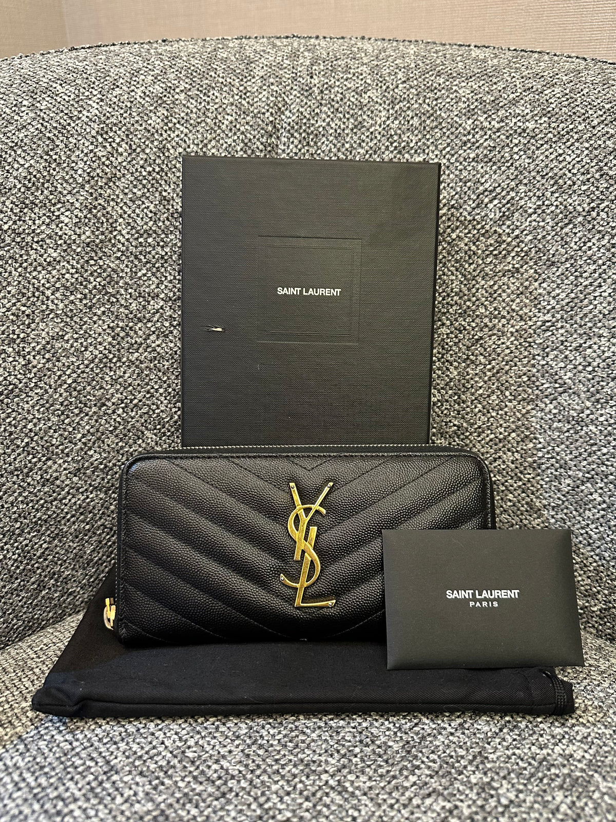 Yves Saint Laurent Cassandre Zip Around Wallet In Grain De Poudre Leather