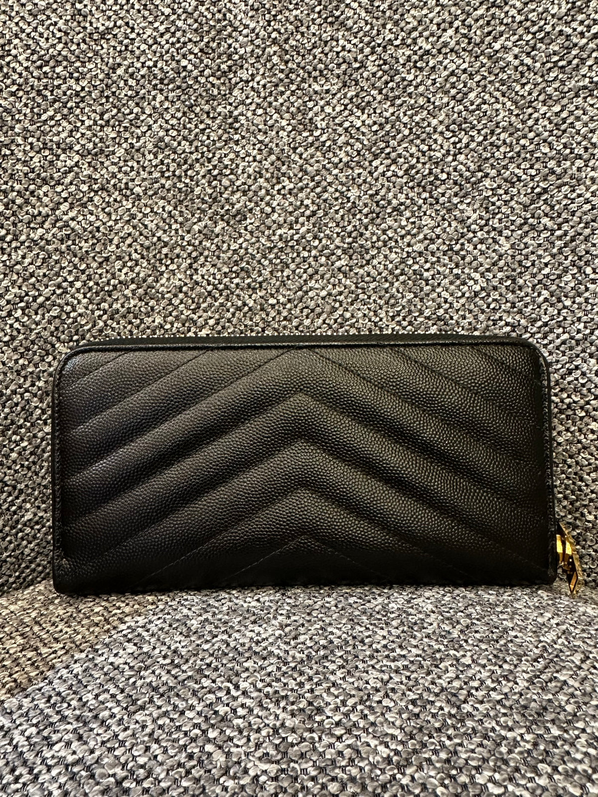 Yves Saint Laurent Cassandre Zip Around Wallet In Grain De Poudre Leather
