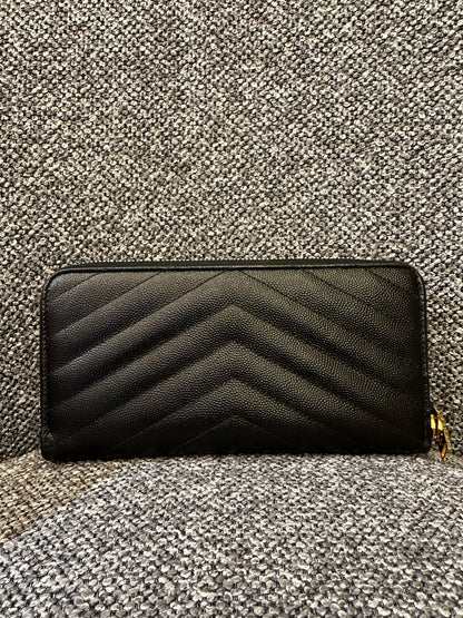 Yves Saint Laurent Cassandre Zip Around Wallet In Grain De Poudre Leather