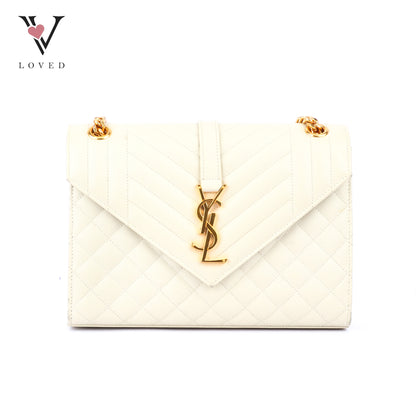 Yves Saint Laurent Envelope Shoulder Bag in White Quilted Leather