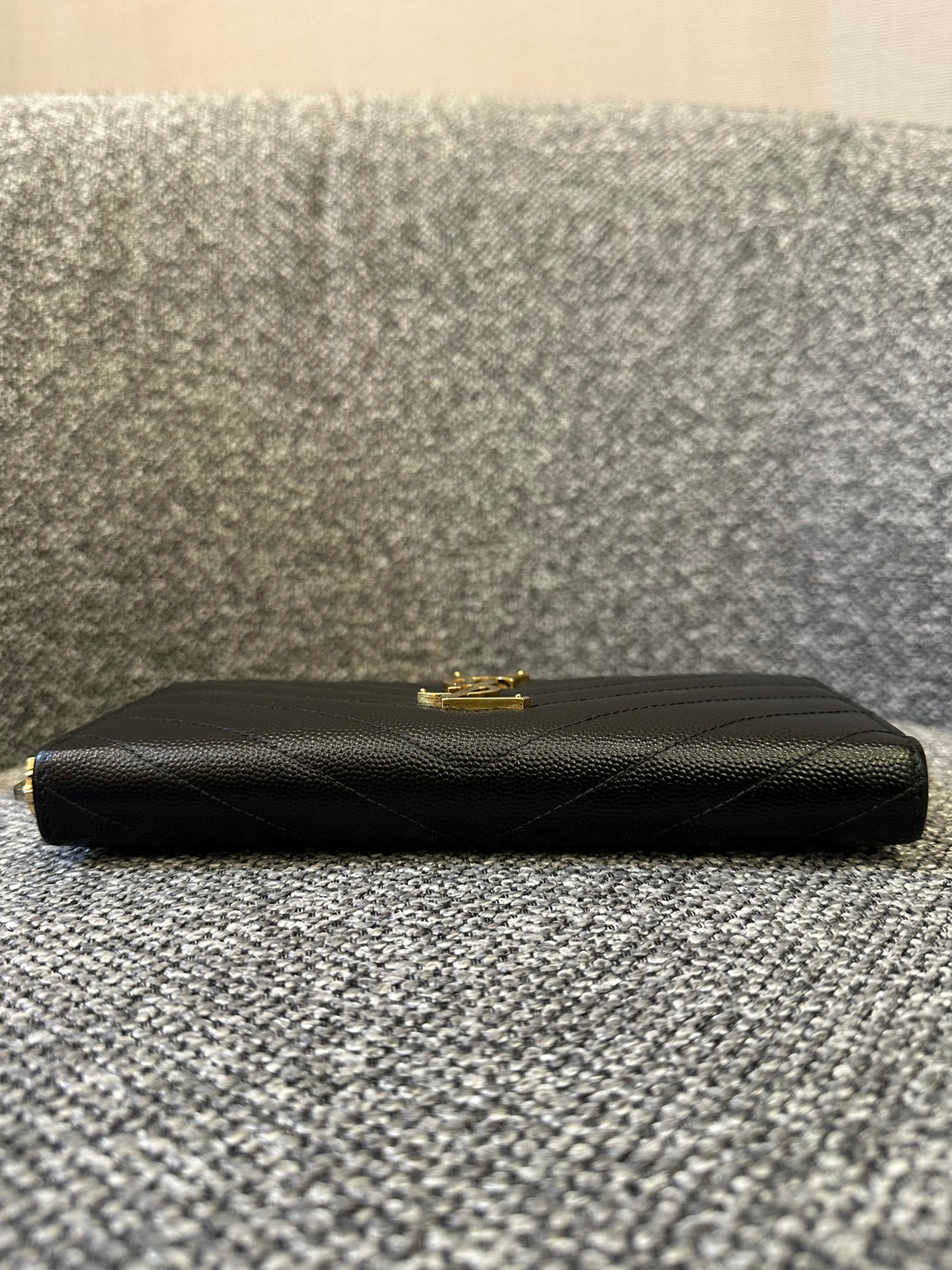 Yves Saint Laurent Cassandre Zip Around Wallet In Grain De Poudre Leather