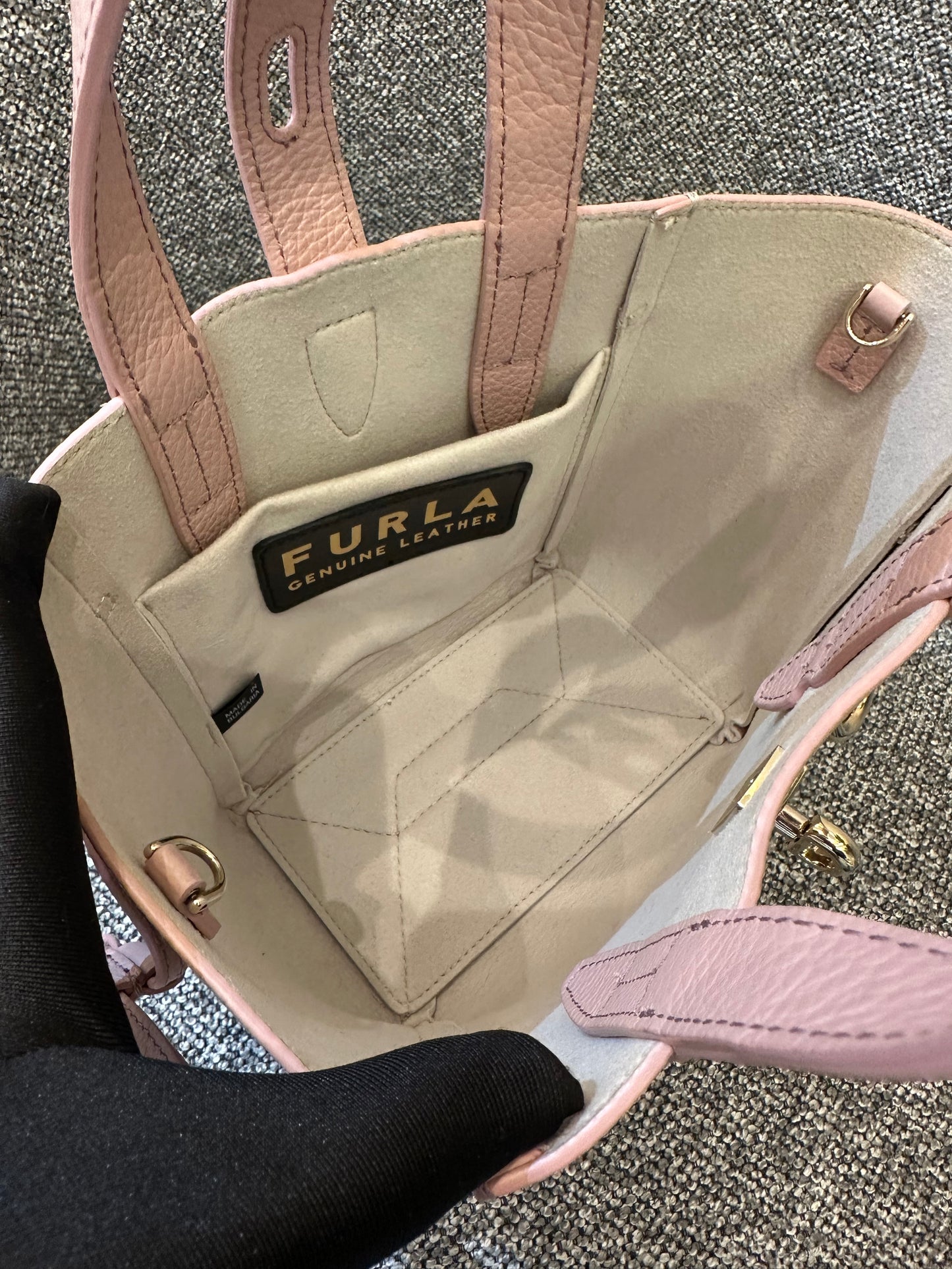 Furla Net Mini Tote Bag in Pink Grained Leather