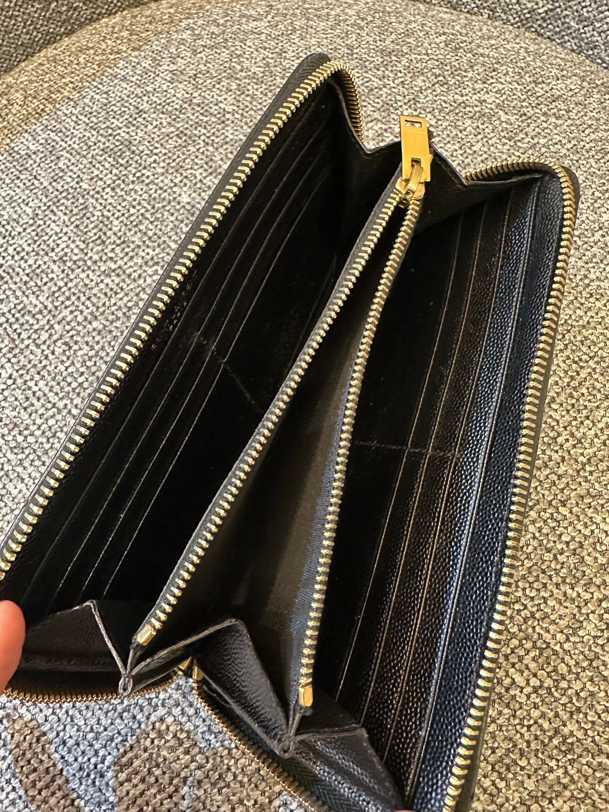 Yves Saint Laurent Cassandre Zip Around Wallet In Grain De Poudre Leather