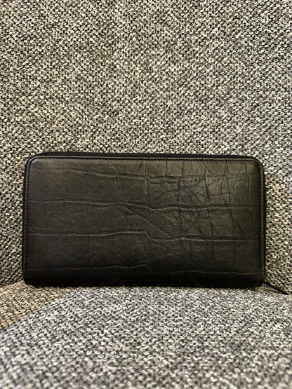Yves Saint Laurent Crocodile Embossed Zip Around Long Wallet