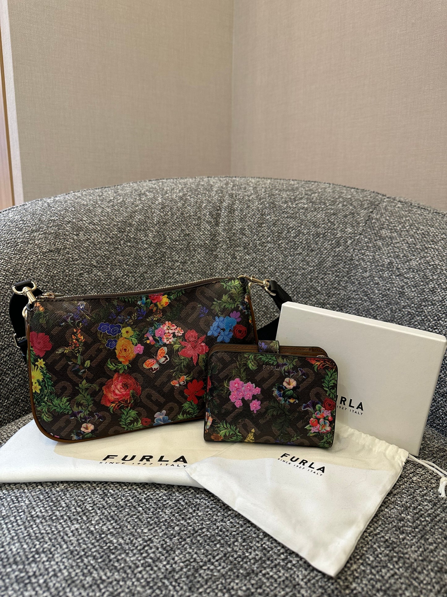 Furla Moon Shoulder Bag and Compact Wallet in Floral Print