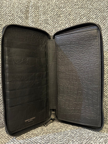 Yves Saint Laurent Crocodile Embossed Zip Around Long Wallet