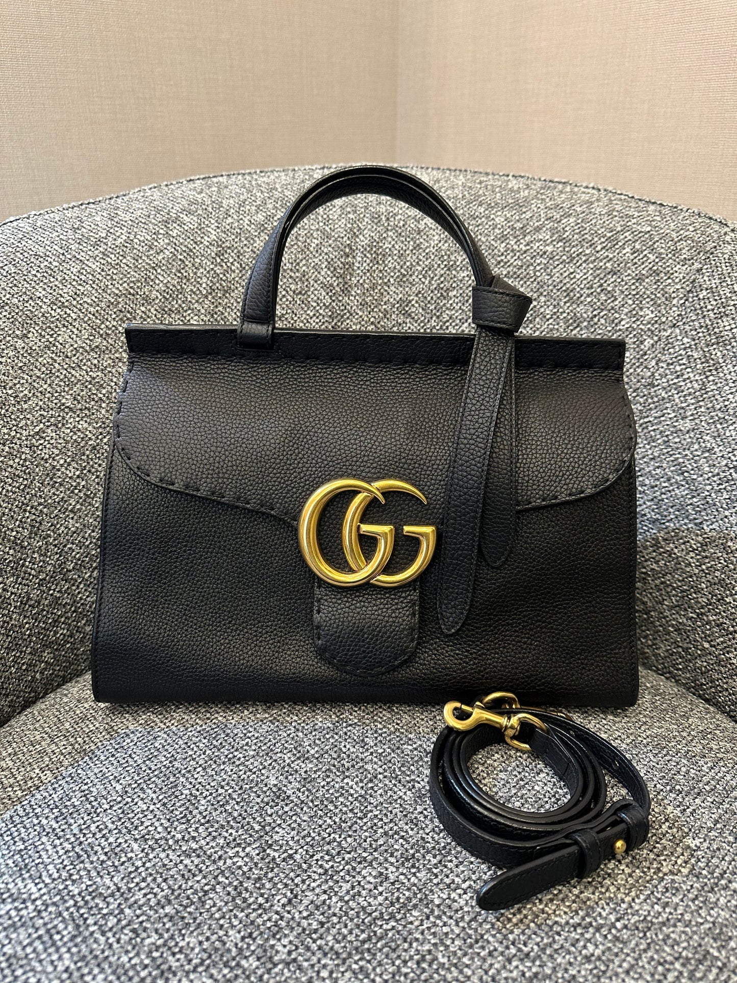 Gucci GG Marmont Small Top Handle Bag In Black Leather