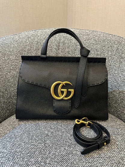 Gucci GG Marmont Small Top Handle Bag In Black Leather
