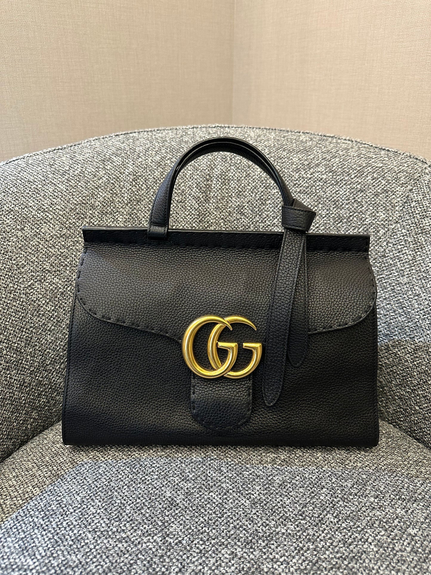 Gucci GG Marmont Small Top Handle Bag In Black Leather