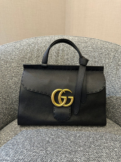Gucci GG Marmont Small Top Handle Bag In Black Leather